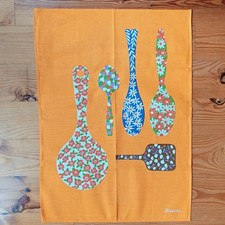 Vintage Zucchi Tea Towel Wall Art Linen Spoons Flowers MCM Italy Made NOS NEW picture