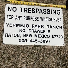 Vermejo Park Ranch Raton New Mexico No Trespassing Metal Sign Vintage picture