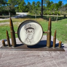 Vtg Swivel Shell Casings Trench Art Bullet Picture Frame Military WWII Era Brass picture