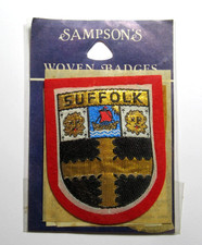Vintage Sampson’s Woven Badge Suffolk Coat of Arms Travel Souvenir Patch Red picture
