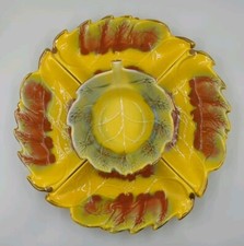 Vintage USA California Pottery 814 Leaf Party Serving Set Of 5 picture