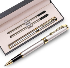 Luxury Silver Ball Pen Set Classy Executive Writing Pen Gift Box Black Ink 0.5mm picture