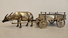 Vintage All Solid Brass OX with Cart Wagon Figurine Statue MADE IN TAIWAN picture