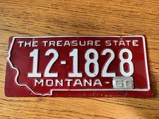 Vintage Montana License Plate 1955   1956 The Treasure State Red White picture