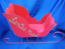 Vintage red metal Christmas SANTAS MAIL sled card holder for tabletop 14