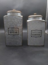Rustic Galvanized Sugar & Coffee Country Farm Canisters picture