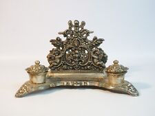 Rococo Style Silver Plated Bronze Desktop  inkwell  with Cherubs and Letter Hold picture