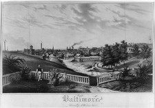 Photo:Baltimore MD 1837 City View Harbor Steamships Engraving picture