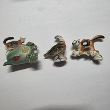 Miniature Porcelain Bird & Animal Figurines Lot Of 3 Small Brown Tan Decor picture