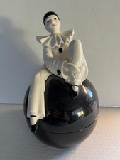 Vintage Taste Setter by Sigma Pierrot Clown Covered Box Ball Trinket Dish Japan picture