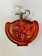 VTG Cristallo E Argento Etched Cranberry Red Glass perfume Bottle /Sterling DsVa picture