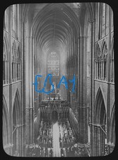 Photo LONDON WESTMINSTER ABBEY NAVE C1890 Magic Lantern Slide NORMAN CATHEDRAL picture