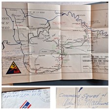 WWII 5th Armored Division Letter 1945 + Map A Co 46 AIB Command Squad Named Lot picture