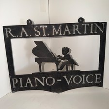 Vintage R.A. St. Martin Piano Voice Cadt Metal Trade Sign Pianist 19 1/2”x14 1/2 picture