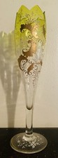 Super Tall Antique c.1880 Bohemian HARRACH FLORAL Enamel Gold Gilded Glass Vase picture