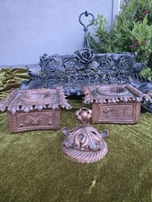 1800s Victorian Copper Double Inkwell, Gothic roses with bell Apothecary symbol picture