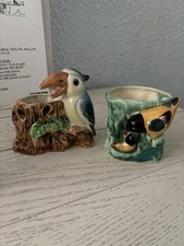 Vintage Florart Japan Hand Painted Ceramic Bird Planters Pair MCM Tree Toucan picture