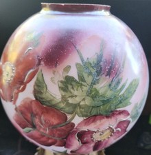 Antique Gone With The Wind Glass Lamp 12 1/2” Globe Ball Shade Floral 4” Fitter picture