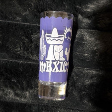 Mexico Souvenir Purple Clear Shot Glass Decorated Novelty Round Glass 1.5 oz picture