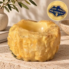 VTG Italy Genuine Alabaster Ashtray BB Chiseled Raw Stone Yellow Butterscotch  picture