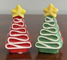 Christmas Holiday Ribbon Candy Christmas Tree Salt & Pepper Shakers - NWT picture