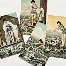Antique Repopulation Postcard Set Bathing Beauty Swimming Babies Cabbage Patch picture