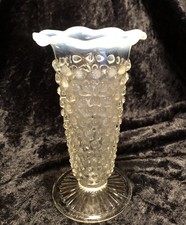 10203 Anchor Hocking Hobnail Moonstone Opalescent Glass Vase Clear To White 5.5” picture