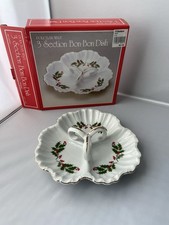 VTG Macy’s Christmas Holly Handle 3 Part Serving Piece 