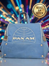 Vintage 1960s Pan Am Airlines Natco Carry-On Flight Tote Bag 12x12x6 Blue picture