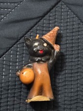 Vintage Gurley Halloween Candle Black Cat in Overalls with Party Hat picture