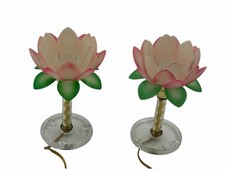 Vintage 🪷1960s plastic Lotus Flower Table Side lamp with lucite base Set🪷 picture