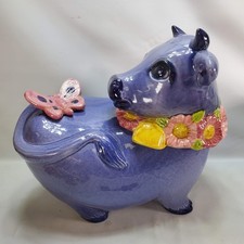 Metlox Poppytrail Cow Cookie Jar Purple Blue Floral Butterfly Vintage Kitsch picture