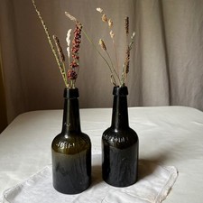 Pair Antique Johann Hoff Malt Extract Bottles Dark Olive Green Glass 1800s picture