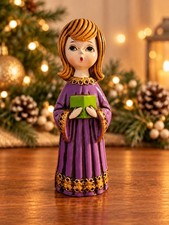 Vintage Choir Singing Purple Girl Figurine Japan Rare HTF 50's Christmas 9