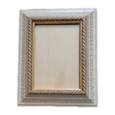 Vtg Wide Profile Multi-Layered Crackle Antique Style White Gold Photo Frame 5x7 picture
