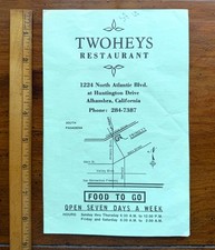 Vintage 1970s Twoheys Restaurant Menu Alhambra CA Soda Fountain Diner Mascot picture