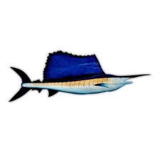 Sailfish hand painted palm frond-original carved wall mount-beach decor-fish art picture