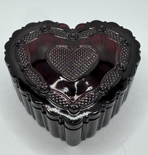 Vintage Avon 1876 Cape Cod Heart Shaped Trinket Box Royal Ruby Red Dish with Lid picture