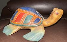 Vintage Sea Turtle Figurine Carved Painted Wooden Art Made In Mexico picture