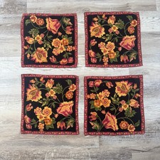 Vintage Floral Cloth Napkins Set of 4 Dark Cottagecore Thanksgiving Tablescape picture