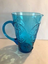 Ivima Turquoise Hand Blown Glass Anchor Pitcher Portugal picture
