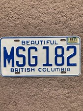 1978 British Columbia License Plate - MSG 182 -  Nice picture