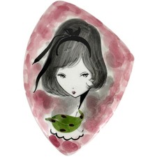Vintage 1960s Italian Ceramic Box Mod Girl Portrait Pink Green Mid Century picture