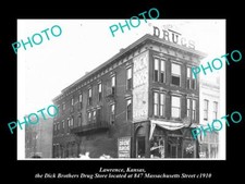 OLD LARGE HISTORIC PHOTO OF LAWRENCE KANSAS THE DICK Bros DRUG STORE c1910 picture