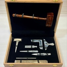 Masonic Working Tools Set with Gavel Wooden Presentation Box Master Mason Gift picture