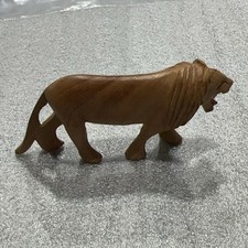 Wooden Lion Figurine Hand Carved Animal Statue Decor picture