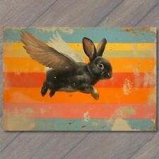 POSTCARD Bunny Rabbit Flying Rainbow Pop Art Splendor Wings Spread Cute Fun picture