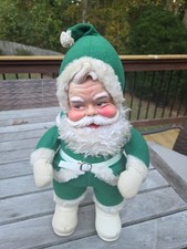 Vintage 1950s RUSHTON Santa Claus Christmas Figure Doll GREEN SUIT Original Tag picture