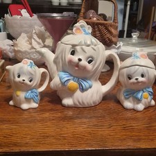 Vtg Lefton MR TOOTLES Maltese Dog Tea Pot Creamer Sugar Anthropomorphic  Set picture