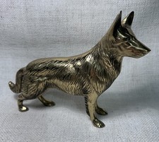 Vintage Brass German Shepherd Dog Figurine Made in Korea Decor 7.5” Tall 10” L picture